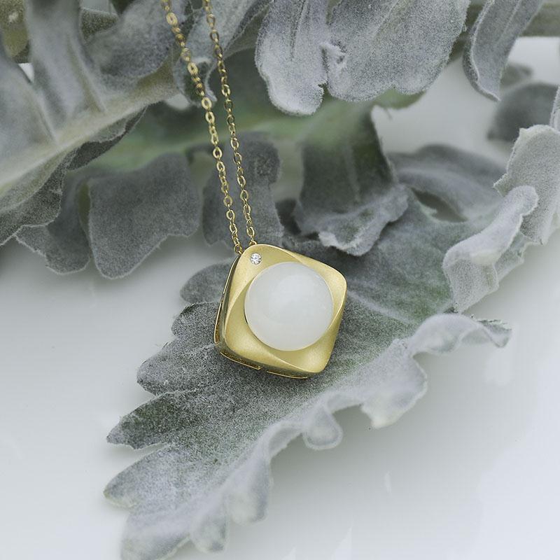 Silver Inlaid Natural Fine White Jade Pendant Necklace Round Charm Luxury Golden Women's Jewelry