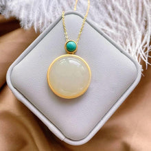 Load image into Gallery viewer, Silver Inlaid Natural Fine White Jade Turquoise Pendant Necklace Luxury Cold Wind Women&#39;s Brand Jewelry
