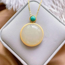 Load image into Gallery viewer, Silver Inlaid Natural Fine White Jade Turquoise Pendant Necklace Luxury Cold Wind Women&#39;s Brand Jewelry
