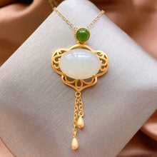 Load image into Gallery viewer, Silver Inlaid Natural White Jade Key Pendant Necklace Auspicious Women&#39;s Jewelry
