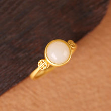 Load image into Gallery viewer, Silver Inlaid Natural White Jade Ring Opening Adjustable Women Ring
