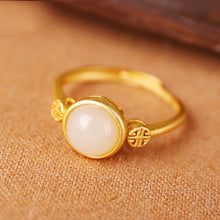 Load image into Gallery viewer, Silver Inlaid Natural White Jade Ring Opening Adjustable Women Ring
