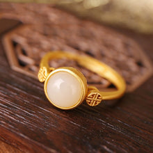 Load image into Gallery viewer, Silver Inlaid Natural White Jade Ring Opening Adjustable Women Ring
