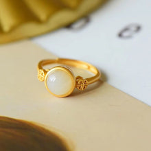 Load image into Gallery viewer, Silver Inlaid Natural White Jade Ring Opening Adjustable Women Ring
