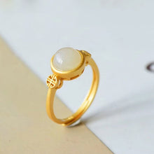 Load image into Gallery viewer, Silver Inlaid Natural White Jade Ring Opening Adjustable Women Ring
