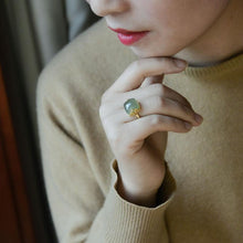 Load image into Gallery viewer, Lokaloca Silver Inlaid Natural Fine Jade Open Adjustable Ring
