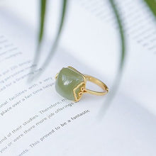 Load image into Gallery viewer, Lokaloca Silver Inlaid Natural Fine Jade Open Adjustable Ring
