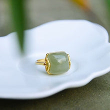 Load image into Gallery viewer, Lokaloca Silver Inlaid Natural Fine Jade Open Adjustable Ring
