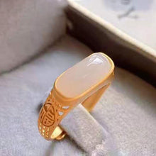 Load image into Gallery viewer, Silver Natural Fine White Jade Vintage Style Retro Open Ring Adjustable Lady Ring
