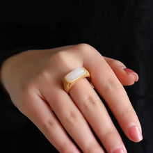 Load image into Gallery viewer, Silver Natural Fine White Jade Vintage Style Retro Open Ring Adjustable Lady Ring
