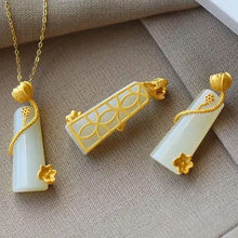 Load image into Gallery viewer, Silver Natural Fine White Jade Inlaid Lotus Pendant Necklace Vintage Retro Women Brand Jewelry
