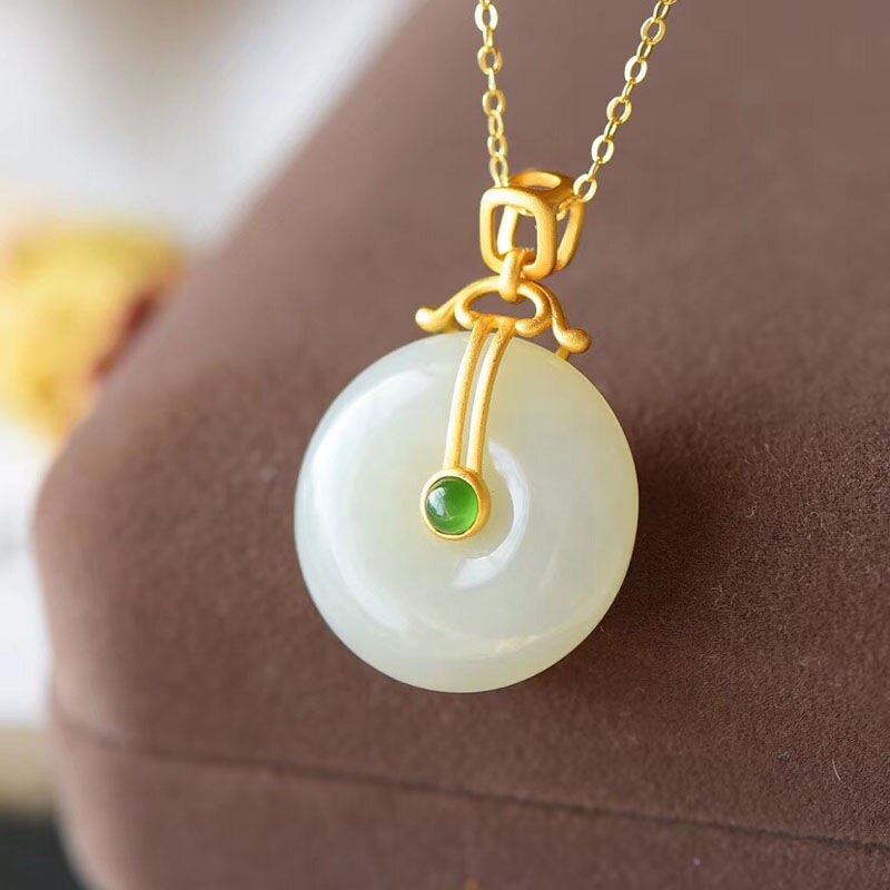 Silver Natural Fine White Jade Necklace Pendant Peaceful Vintage Craft Women's Brand Jewelry