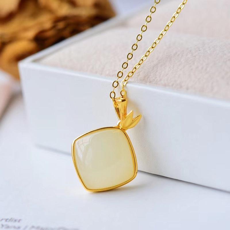 Silver Natural Fine Jade Pendant Necklace Cute Women Brand Jewelry