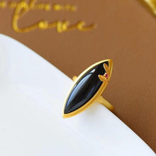 Load image into Gallery viewer, Silver Natural Black Agate Horse Eye Gilt Craft Opening Adjustable Size Female Ring
