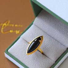 Load image into Gallery viewer, Silver Natural Black Agate Horse Eye Gilt Craft Opening Adjustable Size Female Ring
