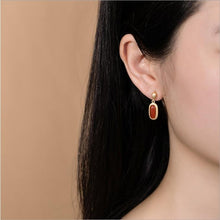 Load image into Gallery viewer, Silver Natural Southern Red Agate Oval Long Earrings Women&#39;s  Exquisite Cool Elegant Brand Jewelry
