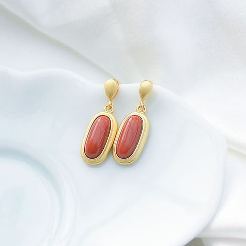 Silver Natural Southern Red Agate Oval Long Earrings Women's  Exquisite Cool Elegant Brand Jewelry