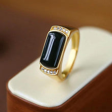 Load image into Gallery viewer, Silver Inlay Natural Black Agate Retro Men and Women Couples Adjustable Ring
