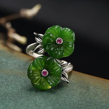 Load image into Gallery viewer, Lokaloca Natural Jade Plum Blossom Open Adjustable Ring
