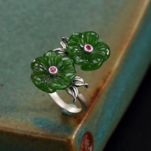 Load image into Gallery viewer, Lokaloca Natural Jade Plum Blossom Open Adjustable Ring
