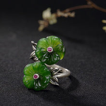 Load image into Gallery viewer, Lokaloca Natural Jade Plum Blossom Open Adjustable Ring
