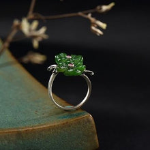 Load image into Gallery viewer, Lokaloca Natural Jade Plum Blossom Open Adjustable Ring
