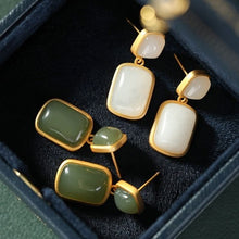 Load image into Gallery viewer, Lokaloca Silver Classic Natural Jade Inlaid Earrings
