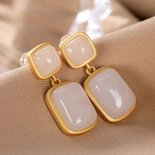 Load image into Gallery viewer, Lokaloca Silver Classic Natural Jade Inlaid Earrings
