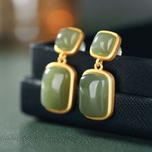 Load image into Gallery viewer, Lokaloca Silver Classic Natural Jade Inlaid Earrings
