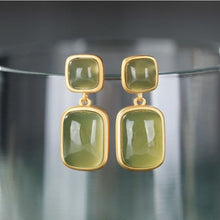 Load image into Gallery viewer, Lokaloca Silver Classic Natural Jade Inlaid Earrings
