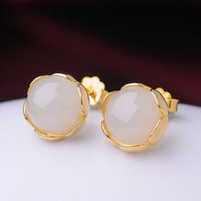 Load image into Gallery viewer, Inlaid Natural Fine Jade Lotus Earrings Female  Cute Charm Small Delicate Women&#39;s Brand Jewelry
