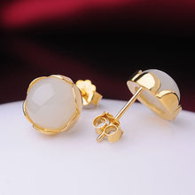 Load image into Gallery viewer, Inlaid Natural Fine Jade Lotus Earrings Female  Cute Charm Small Delicate Women&#39;s Brand Jewelry
