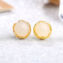 Load image into Gallery viewer, Inlaid Natural Fine Jade Lotus Earrings Female  Cute Charm Small Delicate Women&#39;s Brand Jewelry
