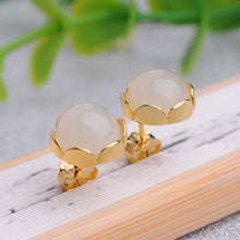 Load image into Gallery viewer, Inlaid Natural Fine Jade Lotus Earrings Female  Cute Charm Small Delicate Women&#39;s Brand Jewelry
