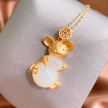 Load image into Gallery viewer, Silver Cute Charm Mouse Pendant Necklace Inlaid with Natural Fine White Chalcedony Women Wedding Brand Jewelry
