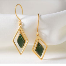 Load image into Gallery viewer, Silver Inlaid Natural Fine Jade Earrings Geometric Women&#39;s Brand Jewelry
