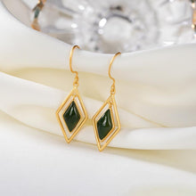 Load image into Gallery viewer, Silver Inlaid Natural Fine Jade Earrings Geometric Women&#39;s Brand Jewelry
