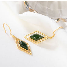 Load image into Gallery viewer, Silver Inlaid Natural Fine Jade Earrings Geometric Women&#39;s Brand Jewelry
