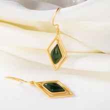 Load image into Gallery viewer, Silver Inlaid Natural Fine Jade Earrings Geometric Women&#39;s Brand Jewelry
