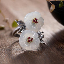 Load image into Gallery viewer, Silver Inlaid Fine Jade Flowers Vintage Style Retro Craftsmanship Charm Ladies Ring
