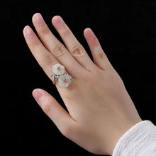 Load image into Gallery viewer, Silver Inlaid Fine Jade Flowers Vintage Style Retro Craftsmanship Charm Ladies Ring
