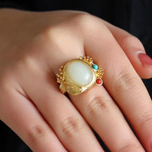 Load image into Gallery viewer, Silver Inlaid Fine White Jade Chalcedony Ring Retro Vintage Style Opening Adjustable Women Jewelry
