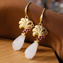 Load image into Gallery viewer, Silver Inlaid Natural Fine White Jade Earrings Vintage Style Retro Magnolia Charm Niche Design Women&#39;s Brand Jewelry
