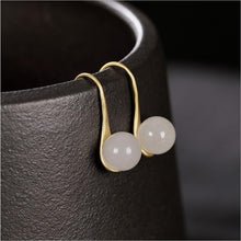 Load image into Gallery viewer, Silver Inlaid Natural Fine Jade Round Bead Earrings Vintage Retro Women&#39;s Brand Jewelry
