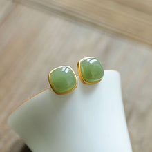 Load image into Gallery viewer, Silver Inlaid Natural Fine Jade Classic Retro Square Vintage Palace Women&#39;s Earrings
