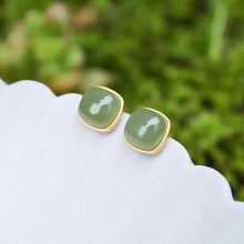 Load image into Gallery viewer, Silver Inlaid Natural Fine Jade Classic Retro Square Vintage Palace Women&#39;s Earrings
