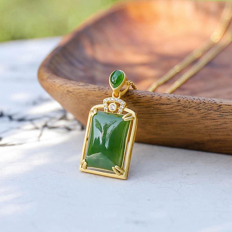 Lokaloca Natural Green Jade Pendant Necklace