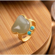 Load image into Gallery viewer, Silver Inlaid Natural Fine Jade Cute Bear Pendant Necklace Pendant Rings Women&#39;s Brand Jewelry Set
