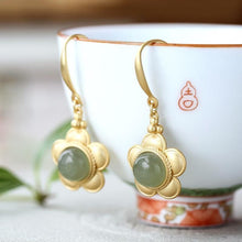 Load image into Gallery viewer, Silver Inlaid Natural Fine Jade Cute Elegant Craft Niche Design Flower Shape Women Earrings
