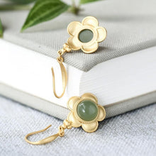 Load image into Gallery viewer, Silver Inlaid Natural Fine Jade Cute Elegant Craft Niche Design Flower Shape Women Earrings
